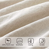 Ensemble de literie 100% lin imperméable pour hôtel, 5 pièces : 1 housse de couette, 1 drap plat, 1 drap-housse, 2 taies d'oreiller