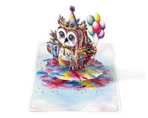 3D Pop-Up Birthday Card Owl With Balloons And Cupcake Gift <b>Paper</b> Greeting Card For Party Celebration - Product Image 2