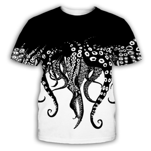 T-shirt imprimé pieuvre style anime pour homme, séchage rapide, polyester et coton, col rond, manches courtes, personnalisable avec logo - Product Image 1