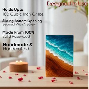 Handcrafted Rosewood Urn <b>Box</b> Blue Resin Remembrance <b>Keepsake</b> for human ashes medium size 9x5.5 urn <b>box</b> - Product Image 2