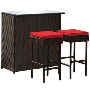 Set da bar in vimini di rattan da esterno in 3 pezzi con 2 sgabelli con cuscini - Product Image 1