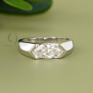 Minimalist 1.70 Carat Marquise Lab Grown Diamond <b>Ring</b> 14K 18K Yellow <b>Gold</b> Color Bezel <b>Set</b> Unisex Modern Engagement Wedding Band - Product Image 1