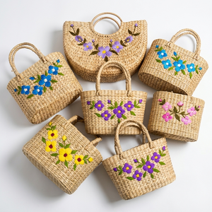 Handwoven Cane <b>Baskets</b> with Embroidery Sustainable Rattan Storage Organizer Artisanal Boho Home Decor Decorative <b>Basket</b> - Product Image 1