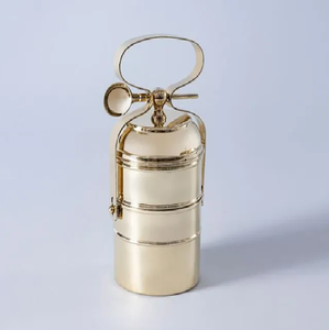 Rustic brass tiffin <b>box</b>, 2 tier vintage <b>lunch</b> <b>box</b>, bronze finish food carrier with spoon, available at wholesale prices. - Product Image 2