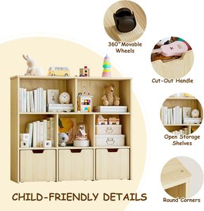 Meuble de rangement en bois personnalisé pour enfants avec boîtes à jouets roulantes, étagère de présentation multi-niveaux pour livres et jouets - Product Image 5