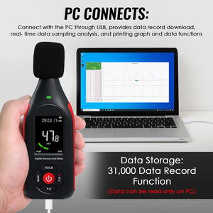 Medidor de Nivel de Sonido de Alta Calidad 30-130dB (A) 35-130dB (C), Registrador de 31,000 Datos para Hogar, Oficina, Fábrica, Tráfico - Product Image 2