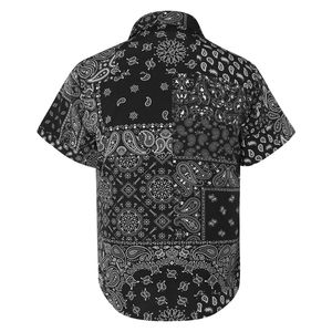 Black Custom Paisley <b>Patchwork</b> Print Anti-Wrinkle Poplin Camp Collar <b>Shirt</b> Short Sleeve Resort Holiday Beach Summer Casual Wear - Product Image 2