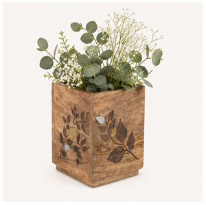 Handcrafted Mango Wood Cutlery Holder With Elegant Metal Leaf Inlay Rustic <b>Kitchen</b> Utensil <b>Caddy</b> & Countertop Organizer For Home - Product Image 6