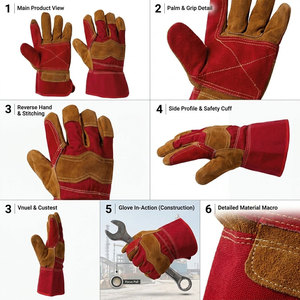 Gants de travail de sécurité en cuir de vachette renforcé de qualité supérieure, résistants, pour l'industrie et la construction - Product Image 3