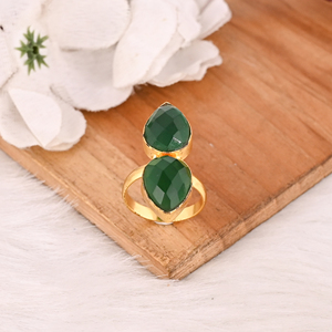 Bague élégante en laiton plaqué or avec pierre précieuse émeraude hydro, bijoux faits à la main pour femmes - Product Image 4