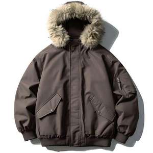 Veste d'hiver matelassée unie décontractée pour homme avec capuche, fermeture éclair, longueur standard, pour l'extérieur - Product Image 1