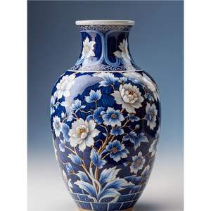 Vase décoratif vintage en métal émaillé bleu floral de luxe avec bordure dorée, grand vase à fleurs pour la maison, les mariages, les hôtels, la décoration de table - Product Image 3