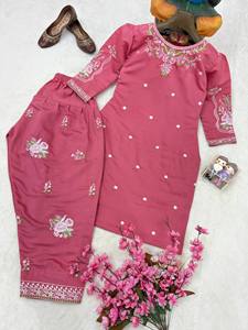 Exclusive Roman Silk Kurti And Farshi Palazzo Set With Heavy Embroidery Work Designer Ethnic Outfit Women - Product Image 6