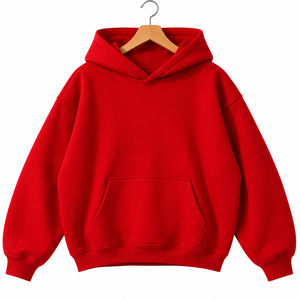 <b>Red</b> Oversized fashion Hooded Sweatshirt <b>Men</b> Cotton <b>Fleece</b> Casual Autumn Wear Regular Fit Knitted Long Sleeve Pocket Design - Product Image 1