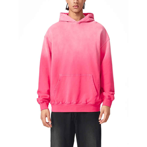 Sweat à capuche zippé délavé style urbain, dégradé rose personnalisé, épaules tombantes, coupe oversize pour homme, 100% coton molletonné - Product Image 3