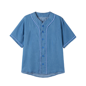เสื้อเบสบอลยูนิเซ็กซ์ Zeta Denim แบบคอวี ตัวอักษรกรีก ปักชื่อทีมได้ตามต้องการ เสื้อเชิ้ตติดกระดุมสำหรับผู้หญิง สไตล์ลำลอง ทรงพอดีตัว พรีเมียม สำหรับชมรม - Product Image 1