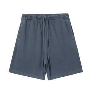 Pantalones Cortos Deportivos de Algodón 100% de Alta Calidad con Logotipo Personalizado, Bordado Desgastado, Color Negro Vintage, Lavado Ácido, para Hombre - Product Image 3