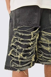 Shorts en jean imprimés décontractés pour hommes, taille mi-haute, tricotés, imperméables, respirants, effet délavé, coupe crayon, personnalisables - Product Image 3