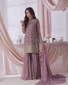 Purple Embroidered Faux Georgette Salwar Kameez Set for Women Pakistani Ethnic Wear for Wedding & Party Occasions - Product Image 1