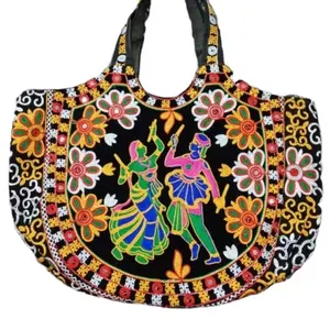 Ladies Fashion Cotton Canvas Designers Sequins Beaded Embroidered gujrati Evening Party Shoulder Handbags BG-WA078
