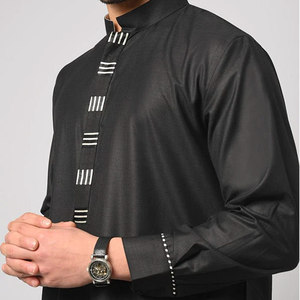 Jubba islamique noire pour homme, décontractée, à manches longues, avec broderie argentée, respirante, Thobe Dishdasha, tenue de prière du Ramadan, Kaftan thobe / thawb - Product Image 5