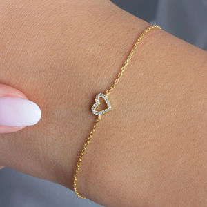 Bracelet Cœur Diamant Fantaisie en Or Massif 14K, Chaîne Délicate avec Diamants en Forme de Cœur, Idée Cadeau Romantique pour Elle, Anniversaire, Fêtes - Product Image 5