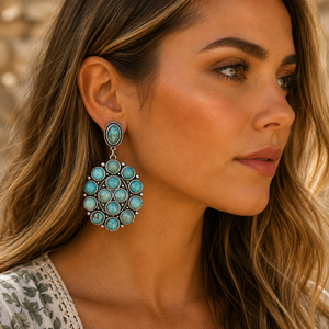 Pendientes Colgantes de Turquesa Estilo Western, Joyería Vintage de Plata Hecha a Mano para Mujer, Regalo de Moda - Product Image 1