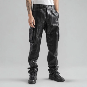 Pantalon de motard en cuir noir unisexe pour la conduite à moto avec poches sur les cuisses, respirant et imperméable - Product Image 2