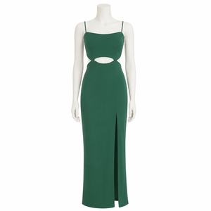 Elegante Vestido Maxi Ceñido al Cuerpo con Corte Verde Esmeralda para Mujer |   Vestido Largo de Fiesta con Tirantes Finos y Abertura Lateral para Eventos y Cócteles - Product Image 1