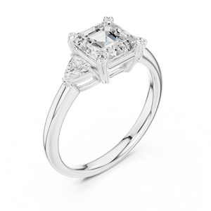 Anillo de diamantes cultivados en laboratorio con corte Asscher y Trillion de diseño único en oro blanco de 14K, fabricante y proveedor mayorista de joyería fina OEM. - Product Image 5