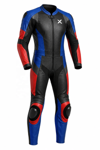 Color Block One-Piece Leather Motorcycle <b>Suit</b> | Black Blue <b>Red</b> | OEM ODM Manufacturer | Premium Design Quality | Racing Wear - Product Image 1