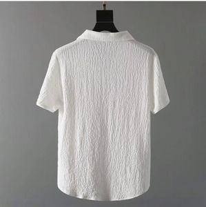 Summer Men 2 Piece Suits Short Sleeve <b>Tops</b> + Long Pants Solid Color Collar Button Elastic Waist <b>Trousers</b> Tracksuit - Product Image 3