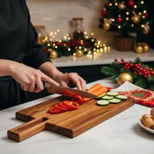 Planche à découper rectangulaire en bois écologique japonaise avec poignée, en bois brun foncé, bloc de découpe de cuisine durable en acacia - Product Image 4