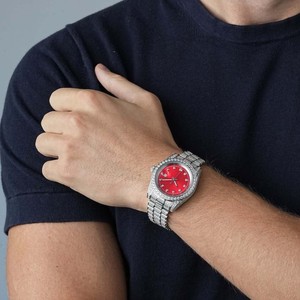 Montre Présidentielle en Moissanite avec Cadran Rouge, Cadran de 41 mm, Design Luxe, Bracelet en Acier Inoxydable, à Prix Abordable - Product Image 3