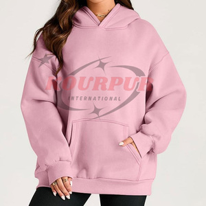 Sudadera con Capucha Rosa para Mujer, Color Sólido, Tejido de Algodón, Informal, para Otoño, con Bolsillos, Estilo Holgado, Largo Regular - Product Image 2