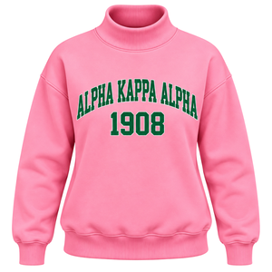 Fashion AKA <b>Pink</b> Mock Neck <b>Sweatshirt</b> for Ladies Custom Embroidery Sorority Letter Design Relaxed Fit Long Sleeve Pullover - Product Image 1
