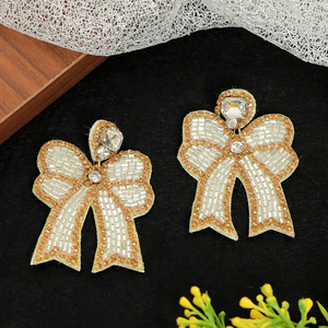 Pendientes Colgantes Hechos a Mano con Lazo, Bordado de Cuentas de Semillas, Joyería Multicolor con Cuentas, Tamaño Personalizado, Unisex, para Novias, Bodas y Fiestas, Pieza Destacada - Product Image 4