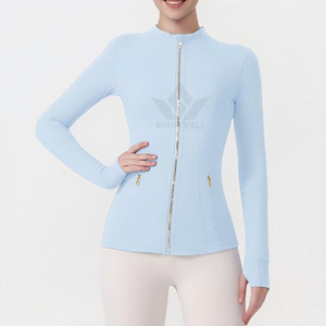 เสื้อแจ็คเก็ตโยคะสีขาวแบบซิปเต็มตัวสำหรับผู้หญิง คอตั้ง แขนยาว ระบายอากาศได้ดี ยืดหยุ่น เหมาะสำหรับออกกำลังกาย - Product Image 5