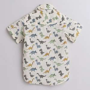 Polka Tots Camisa de media manga Estampado de dinosaurio multicolor-Blanco - Product Image 2
