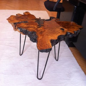 Handmade Live Edge Wood <b>Coffee</b> <b>Table</b> Rustic Irregular Shape Black Metal Legs Indoor Furniture Decor Natural burl wood finish - Product Image 1