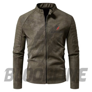 BLOODLINE Men's <b>Suede</b> PU Leather Motorcycle <b>Jacket</b> Slim Fit Stand Collar Zipper Front Windproof Autumn Wear - Product Image 4