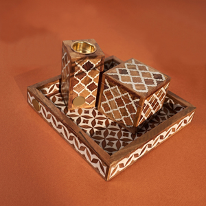 Ensemble d'encensoirs en bois exquis avec un design en treillis blanc orné, boîte de rangement pour Bakhoor et plateau de présentation pour l'aromathérapie - Product Image 3