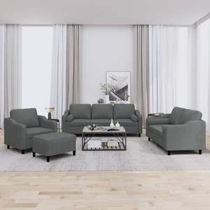Grande Set di Divani in Tessuto Grigio Scuro 100% Poliestere con Struttura in Metallo e Compensato per Soggiorno - Product Image 1
