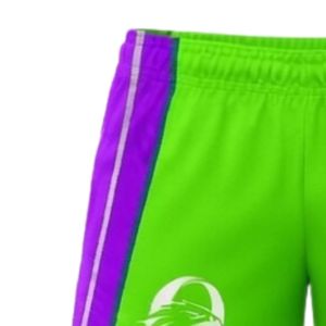 Unisex Neon Green Purple Sublimated Netball Shorts Polyester Lightweight <b>Athletic</b> Sports Wear Side Stripe Panel Team Training - Product Image 3