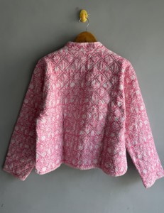 Pink Floral <b>Quilted</b> <b>Jacket</b> With Shawl Collar Button Closure Full Sleeve Spring Women's Outerwear gift for her - Product Image 6