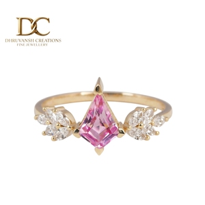 Bague élégante pour femme en or massif 14 carats, style ethnique, avec diamant de laboratoire certifié IGI et saphir Padparadscha - Product Image 1