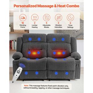 Soft Corduroy Loveseat Recliner Sofa with Manual Reclining <b>Heating</b> Massage <b>USB</b> Ports Cup Holder Product Category Recliners - Product Image 4
