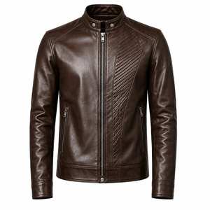 Custom Men's Dark Brown Genuine Sheepskin Leather Eco-Friendly Windproof Streetwear Biker Cafe Racer Quilted Motorcycle <b>Jacket</b> - Product Image 6