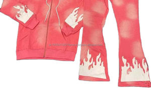 Conjunto de Sudadera con Capucha y Pantalones Deportivos Anchos con Lavado Ácido y Cremallera para Hombre, Ropa Deportiva de Invierno Personalizada con Pedrería - Product Image 2