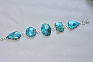 Pulsera de Crisocola de Primera Calidad, Pulseras de Crisocola Plateadas en Plata, Joyería - Product Image 1